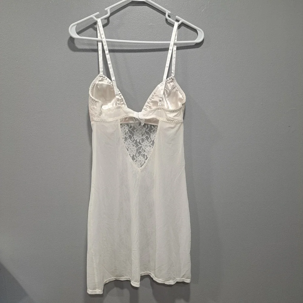 Fredericks of Hollywood M White Lace Mesh Chemise Slip‎ Lingerie Coquette Boho